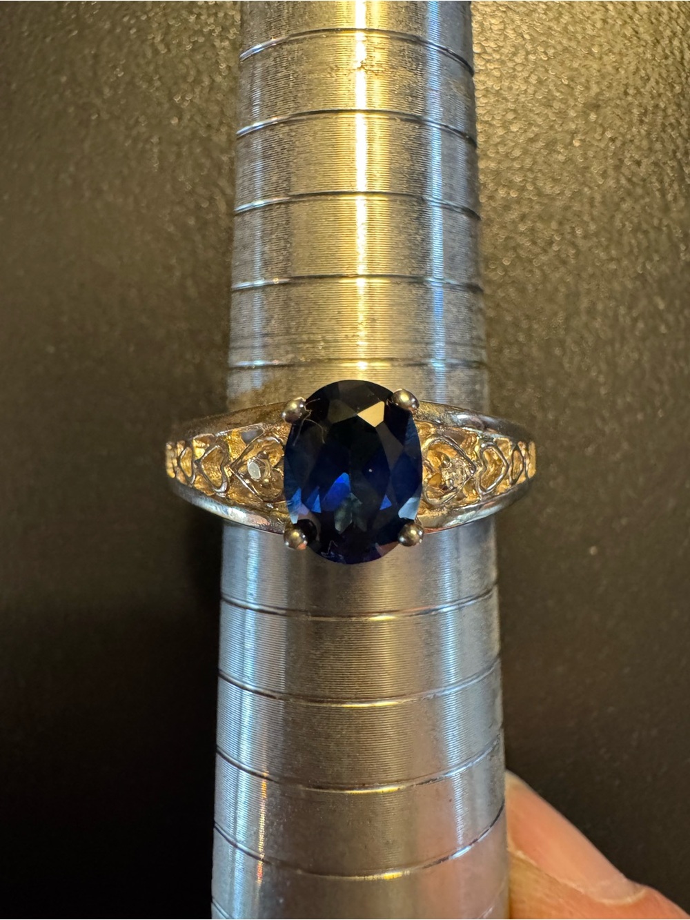 Sterling Silver Blue Sapphire Filigree Ring Size 8.75 - Picture 7 of 8